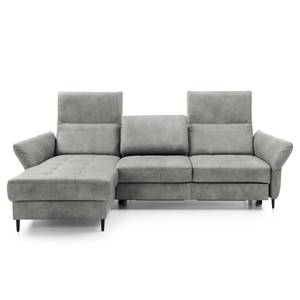 Ecksofa Varvara Antiklederlook - Grau - Longchair davorstehend links - Schlaffunktion - Bettkasten