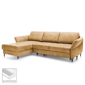 Ecksofa Varvara Antiklederlook - Hellbraun - Longchair davorstehend links - Schlaffunktion - Bettkasten