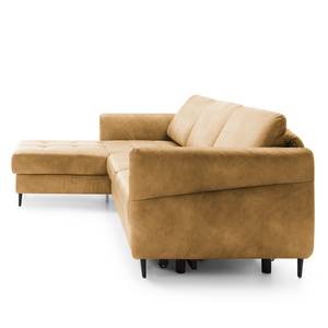 Ecksofa Varvara Antiklederlook - Hellbraun - Longchair davorstehend links - Schlaffunktion - Bettkasten