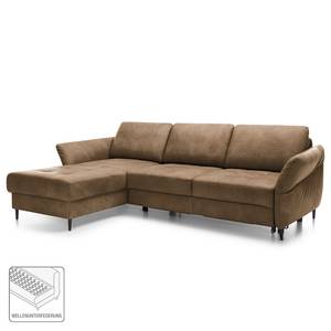 Ecksofa Varvara Antiklederlook - Braun - Longchair davorstehend links - Schlaffunktion - Bettkasten