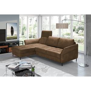 Ecksofa Varvara Antiklederlook - Braun - Longchair davorstehend links - Schlaffunktion - Bettkasten