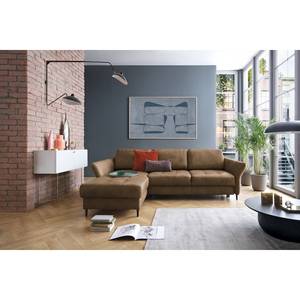 Ecksofa Varvara Antiklederlook - Braun - Longchair davorstehend links - Schlaffunktion - Bettkasten