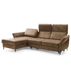 Ecksofa Varvara Antiklederlook - Braun - Longchair davorstehend links - Schlaffunktion - Bettkasten