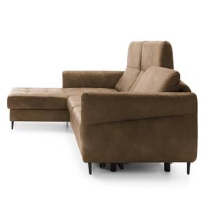 Ecksofa Varvara Antiklederlook - Braun - Longchair davorstehend links - Schlaffunktion - Bettkasten