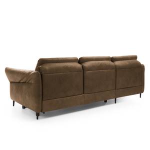 Ecksofa Varvara Antiklederlook - Braun - Longchair davorstehend links - Schlaffunktion - Bettkasten