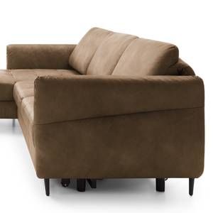 Ecksofa Varvara Antiklederlook - Braun - Longchair davorstehend links - Schlaffunktion - Bettkasten