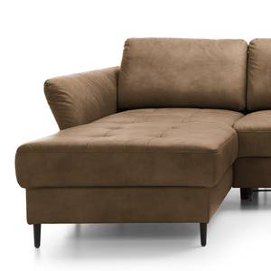 Ecksofa Varvara Antiklederlook - Braun - Longchair davorstehend links - Schlaffunktion - Bettkasten