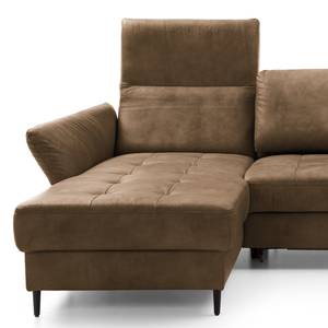 Ecksofa Varvara Antiklederlook - Braun - Longchair davorstehend links - Schlaffunktion - Bettkasten