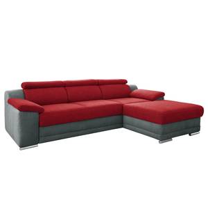 Ecksofa Oliveira Strukturstoff / Microfaser - Grau / Rot - Longchair davorstehend rechts - Keine Funktion