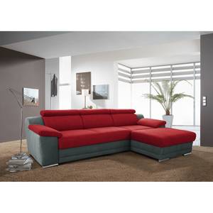 Ecksofa Oliveira Strukturstoff / Microfaser - Grau / Rot - Longchair davorstehend rechts - Keine Funktion