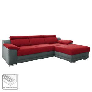 Ecksofa Oliveira Strukturstoff / Microfaser - Grau / Rot - Longchair davorstehend rechts - Keine Funktion