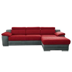 Ecksofa Oliveira Strukturstoff / Microfaser - Grau / Rot - Longchair davorstehend rechts - Keine Funktion