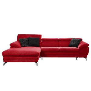 Canapé d’angle Analandia I Tissu structuré - Rouge - Méridienne courte à gauche (vue de face) - Fonction couchage (utilisation régulière) - Coffre de lit