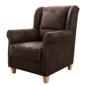 Fauteuil Bergère Carine IV Aspect cuir vieilli - Marron foncé