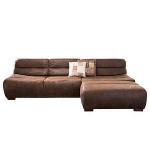 Ecksofa Weegena Antiklederlook - Braun - Longchair davorstehend rechts