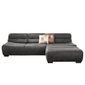 Ecksofa Weegena Antiklederlook - Schwarz - Longchair davorstehend rechts