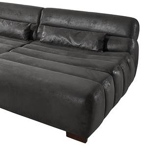 Ecksofa Weegena Antiklederlook - Schwarz - Longchair davorstehend rechts