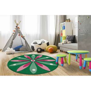 Tapis enfant Joy Spirit I Fibres synthétiques - Vert foncé / Rose vif - Diamètre : 100 cm