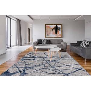 Tapis Damast Frozen Tissu mélangé - Gris / Bleu - 140 x 200 cm