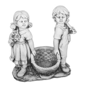 Gartenfigur Mädchen & Junge Keramik - Grau