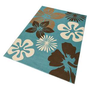 Laagpolig vloerkleed Flora geweven stof - Turquoise/bruin - 80 x 150 cm