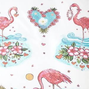 Kinderbettwäsche Flamingo Flower Baumwollstoff - Weiß / Mehrfarbig - 120 x 150 cm + Kissen 70 x 60 cm