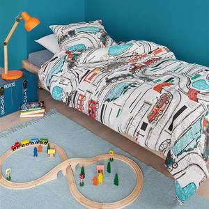 Kinderbeddengoed Railways katoen - wit/meerdere kleuren - 135x200cm + kussen 80x80cm