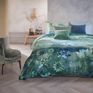 Parure de lit Nymph Coton - Bleu-vert - 260 x 200/220 cm + 2 oreillers 70 x 60 cm