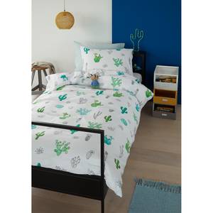 Parure de lit enfant Cactus Coton - Blanc / Vert - 140 x 200/220 cm + oreiller 70 x 60 cm