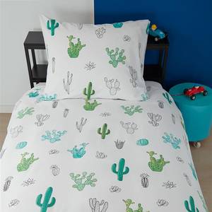 Kinderbettwäsche Cactus Baumwollstoff - Weiß / Grün - 140 x 200/220 cm + Kissen 70 x 60 cm