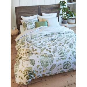 Parure de lit Botanique Coton - Blanc / Vert - 135 x 200 cm + oreiller 80 x 80 cm