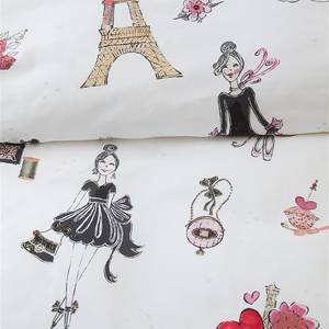 Parure de lit enfant Paris Girl Coton - Blanc / Multicolore - 135 x 200 cm + oreiller 80 x 80 cm