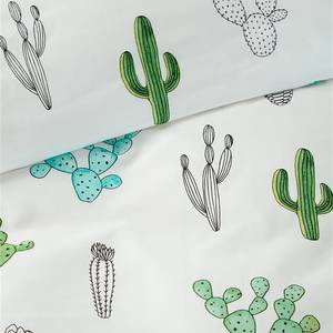 Kinderbeddengoed Cactus katoen - wit/groen - 135x200cm + kussen 80x80cm