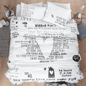 Parure de lit Happy Bed Coton - Blanc / Noir - 155 x 220 cm + oreiller 80 x 80 cm