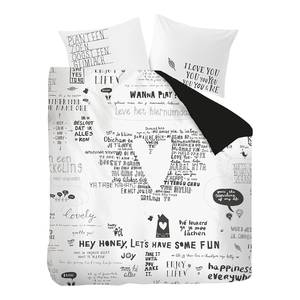 Parure de lit Happy Bed Coton - Blanc / Noir - 240 x 200/220 cm + 2 oreillers 70 x 60 cm
