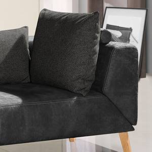 Chaise longue Pulow antieke leerlook - Zwart - Armleuning vooraanzicht rechts