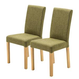 Chaises Flen II (lot de 2) Tissu / Hêtre massif - Hêtre - Vert olive - Hêtre clair