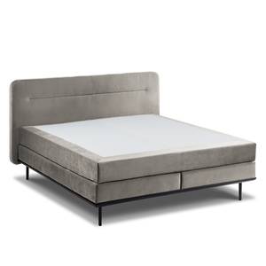 Lit boxspring Villo Tissu effet velours - Gris - Matelas double D2/D3