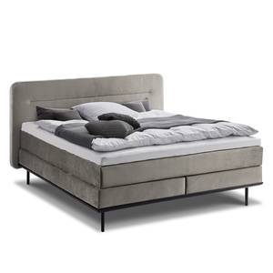 Lit boxspring Villo Tissu effet velours - Gris - D2 souple