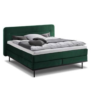 Lit boxspring Villo Tissu effet velours - Vert foncé - D2 souple