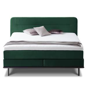 Lit boxspring Villo Tissu effet velours - Vert foncé - D2 souple