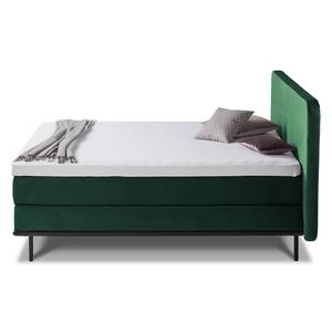 Lit boxspring Villo Tissu effet velours - Vert foncé - Matelas double D2/D3