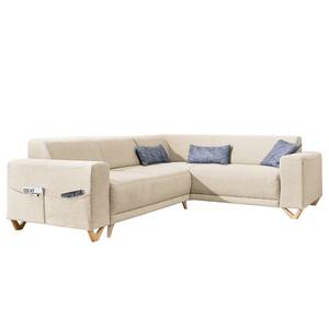 Ecksofa Loiz I Webstoff - Beige - Schlaffunktion davorstehend links