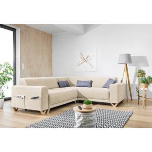 Ecksofa Loiz I Webstoff - Beige - Schlaffunktion davorstehend links