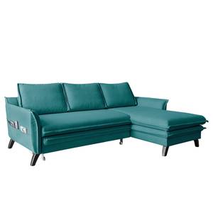 Ecksofa Mia Mia II Webstoff - Petrol - Longchair davorstehend rechts