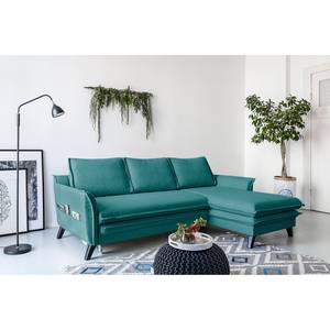 Ecksofa Mia Mia II Webstoff - Petrol - Longchair davorstehend rechts