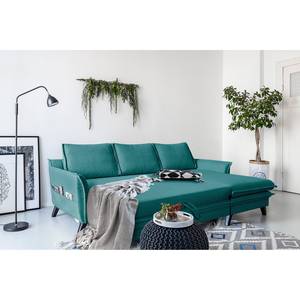 Ecksofa Mia Mia II Webstoff - Petrol - Longchair davorstehend rechts