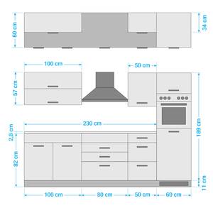 Küchenzeile Mailand VIII Graphit - Glaskeramik - Mit Elektrogeräten - Mit Kühlschrank