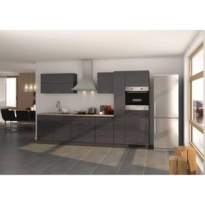 Küchenzeile Mailand X Mit Apothekerschrank - Graphit - Induktion - Mit Elektrogeräten - Mit Kühlschrank