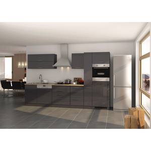 Küchenzeile Mailand XI Mit Apothekerschrank - Graphit - Induktion - Mit Elektrogeräten - Ohne Kühlschrank